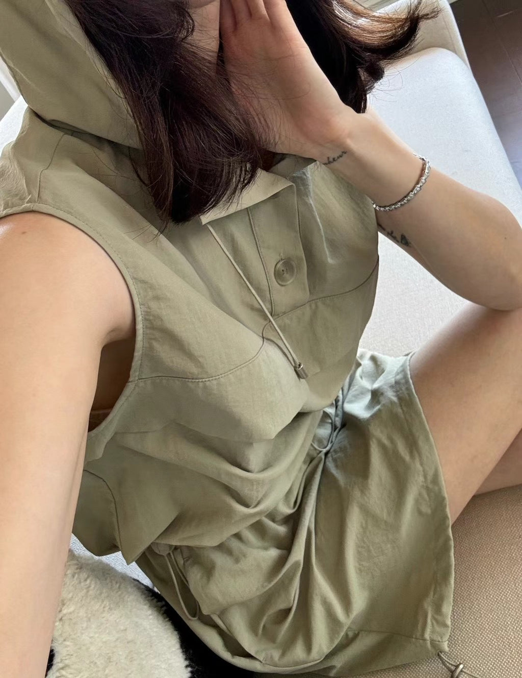 Sleeveless Hooded Top Skirt Set