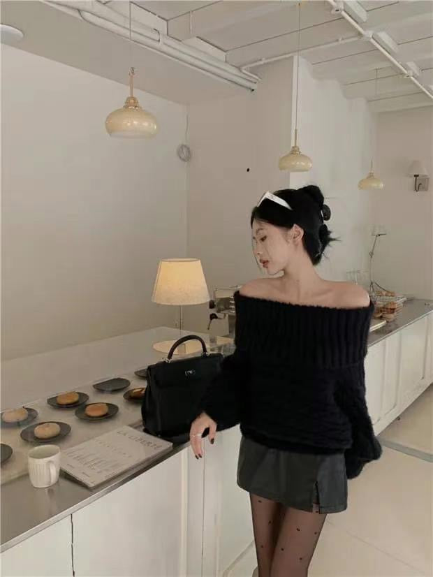 Off shoulder cable knit sweater