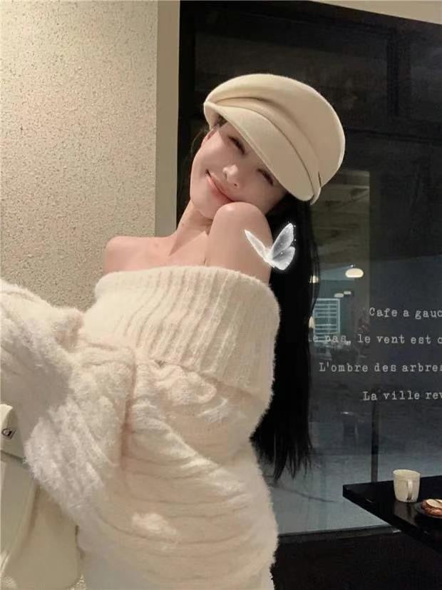 Off shoulder cable knit sweater