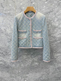 Argyle Pattern Washed Denim Jacket