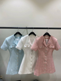 Tweed Collared Short Sleeved Mini Dress *3 Colors