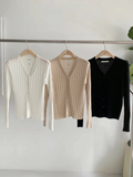 Ribbed Knit V-neck Long-Sleeved Cardigan *3 Colors