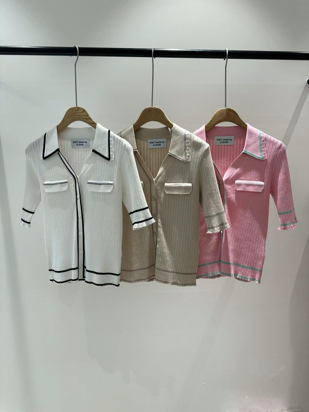 Collared 3/4 Sleeves Knit Sweater *3 Colors