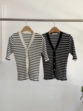 V-neck Striped Knit Cardigan *2 Colors