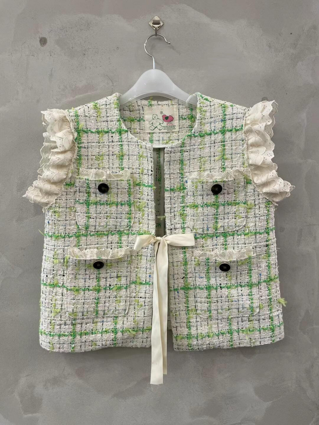 Lace Tweed Plaid Vest