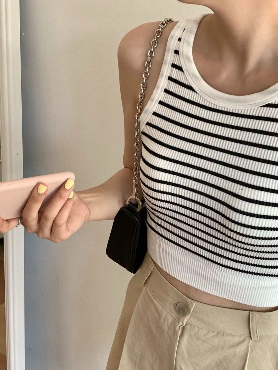 Le Miu Striped & Solid Color Tank Top