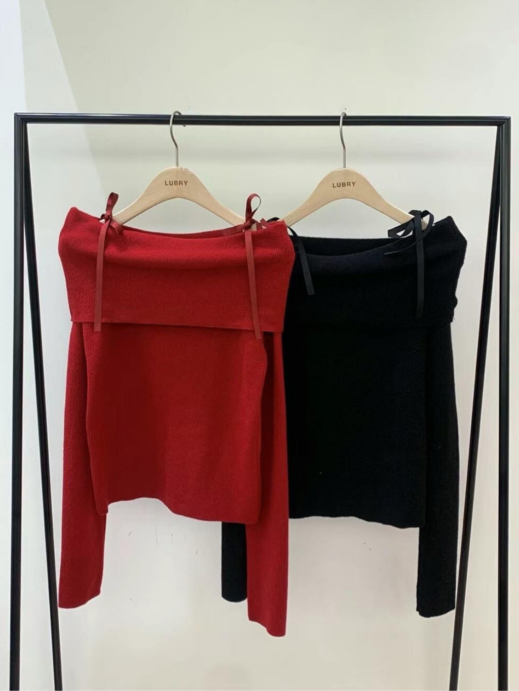 Off-Shoulder Knitted Tie-Strap Top * new Colors