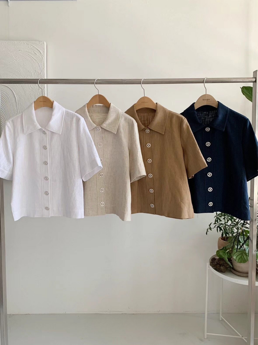 Collared Linen Short Sleeved Jacket *4 Colors