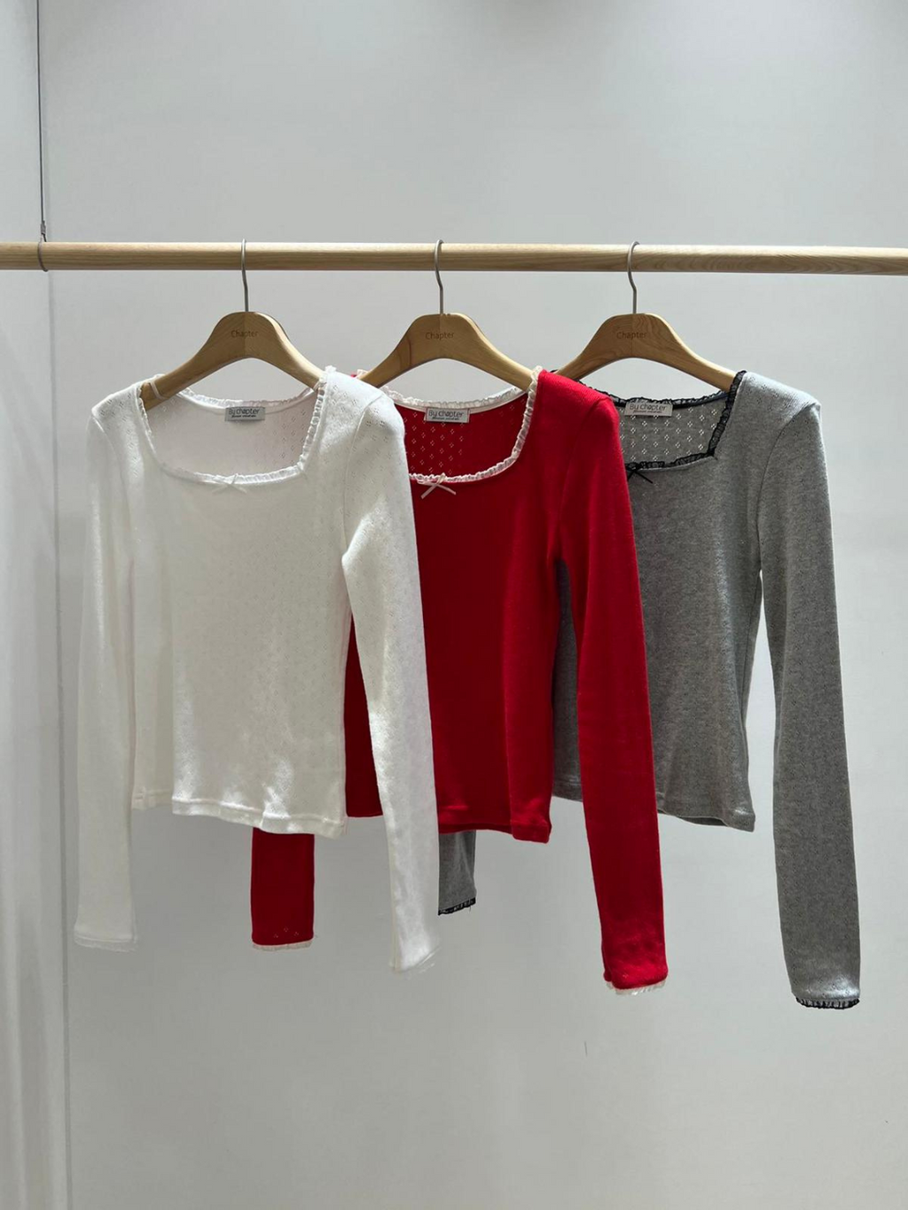 Squareneck Long Sleeved Eyelet Top *3 Colors