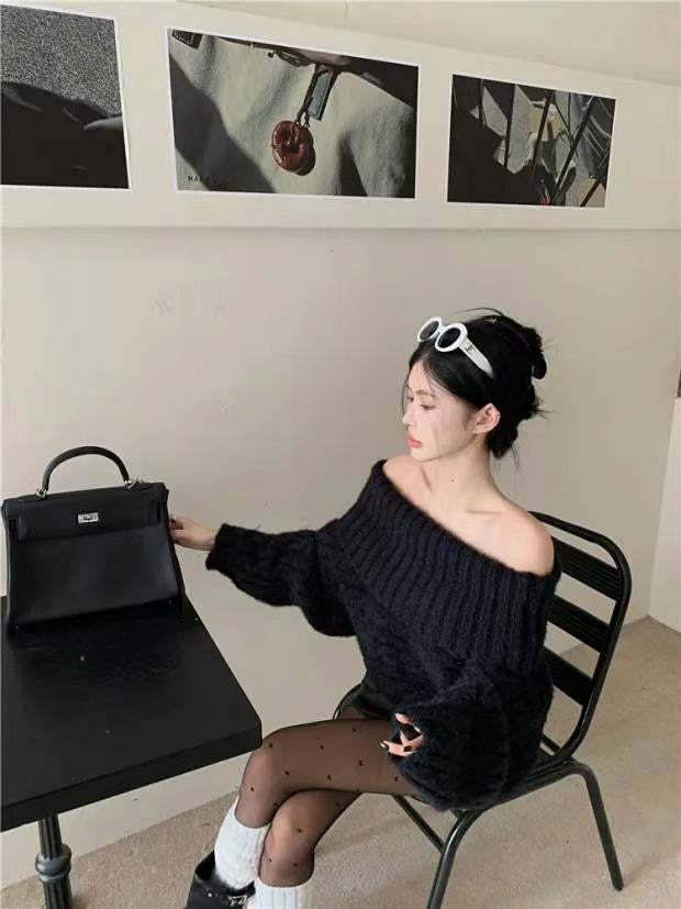 Off shoulder cable knit sweater