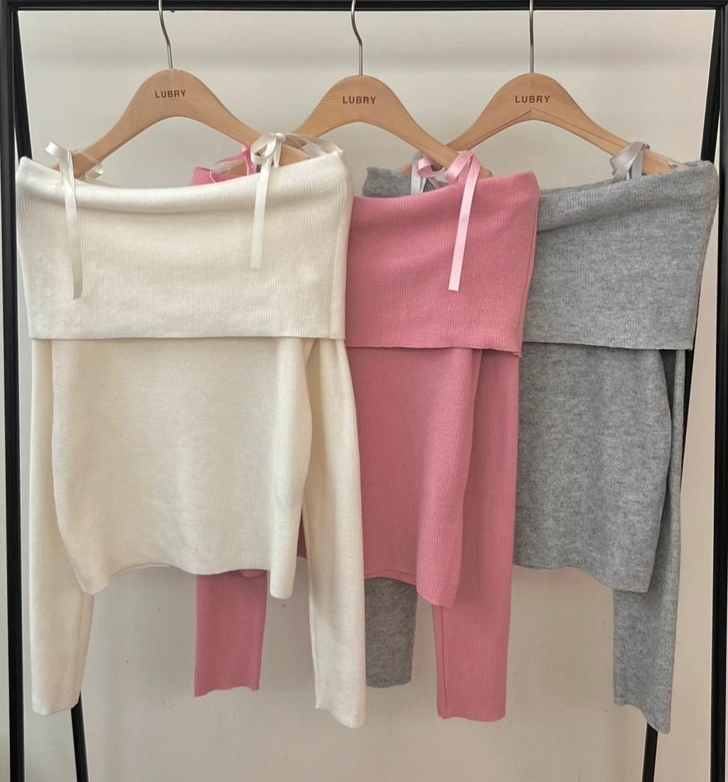 Off-Shoulder Knitted Tie-Strap Top * new Colors