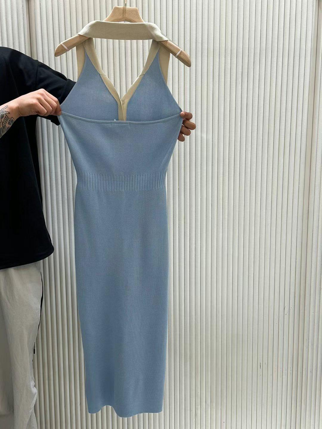Collared  Sleeveless Knitted Long Dress