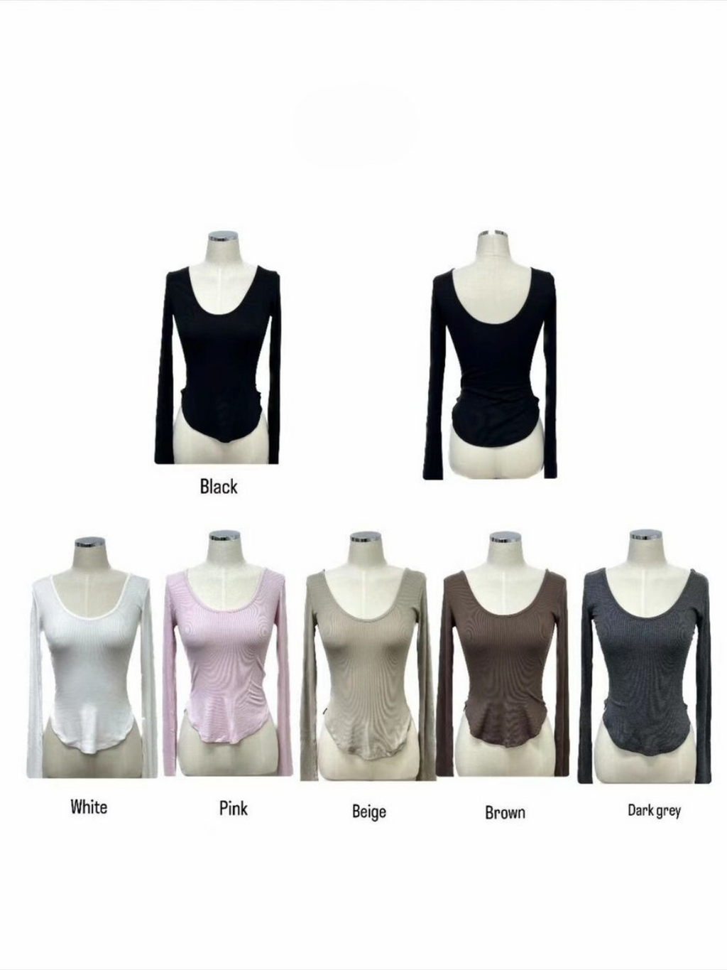 Ribbed Knit Scoop Neck Long Sleeved T-shirt *6 Colors