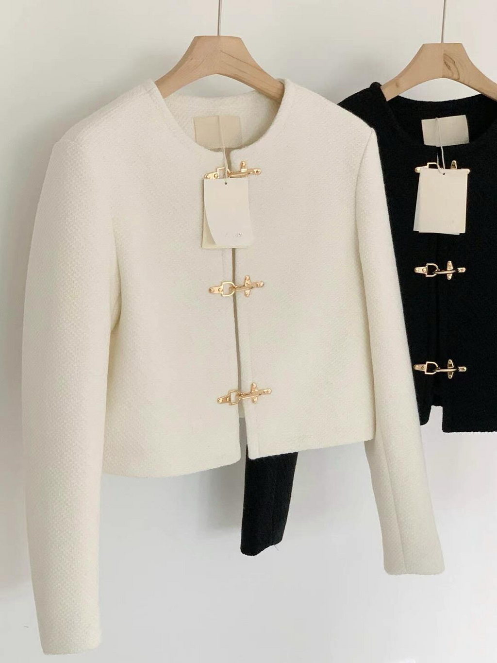 Hook-closure Crop Tweed Jacket *2 Colors