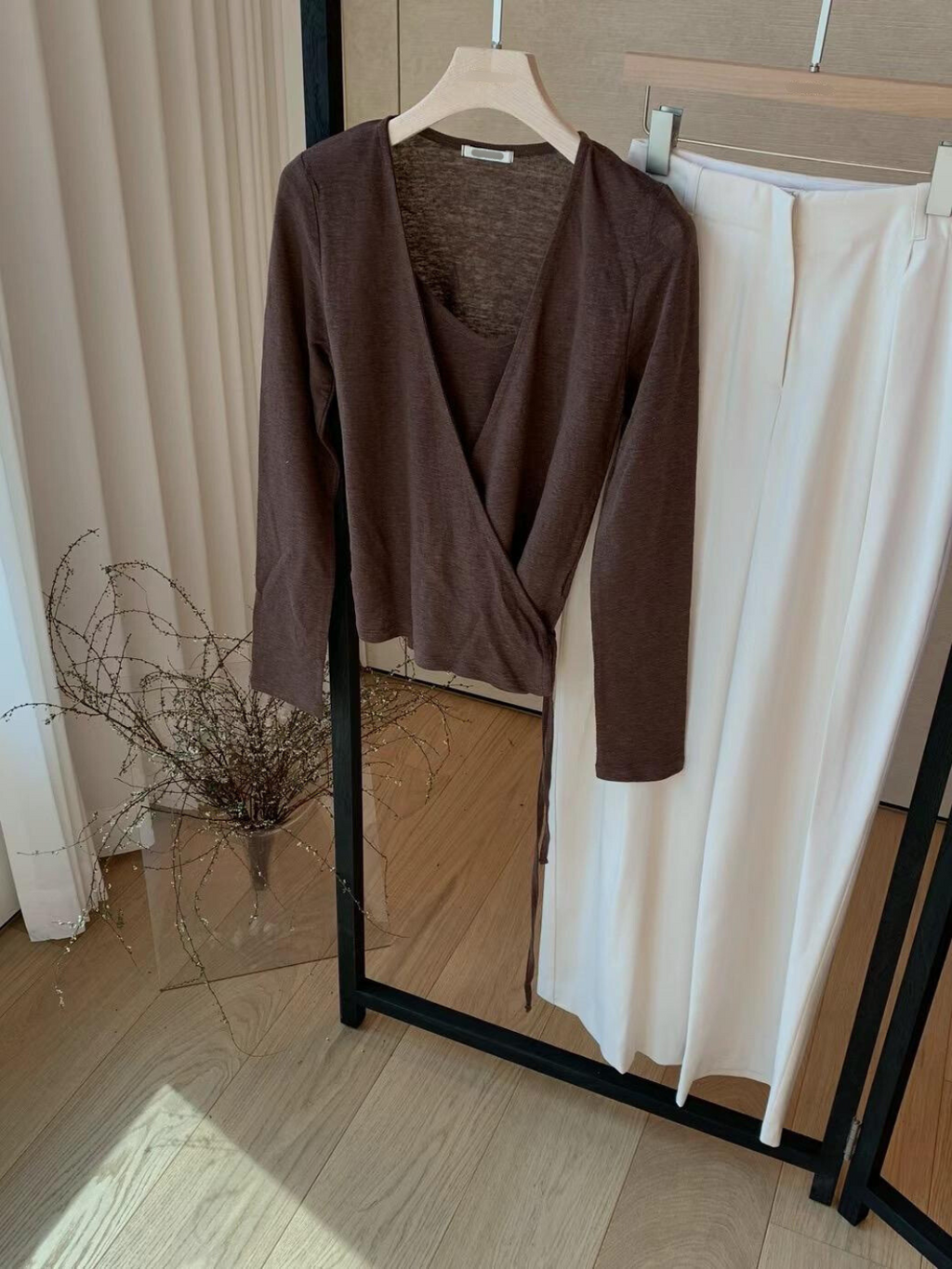 Wrap Cardigan & Long Sleeved T-Shirt Set *3 Colors