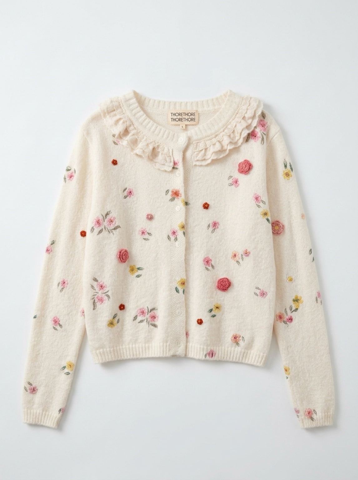 Floral Ruffled Knit Golf Cardigan