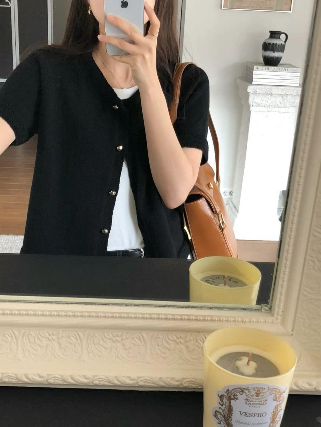Short-sleeved Braided trim Knitted Cardigan *3 Colors