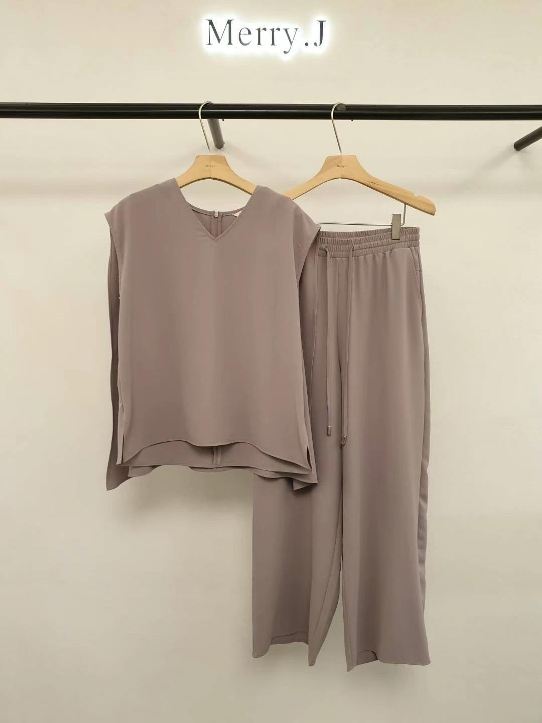 Taupe Summer Sleeveless Pants Set