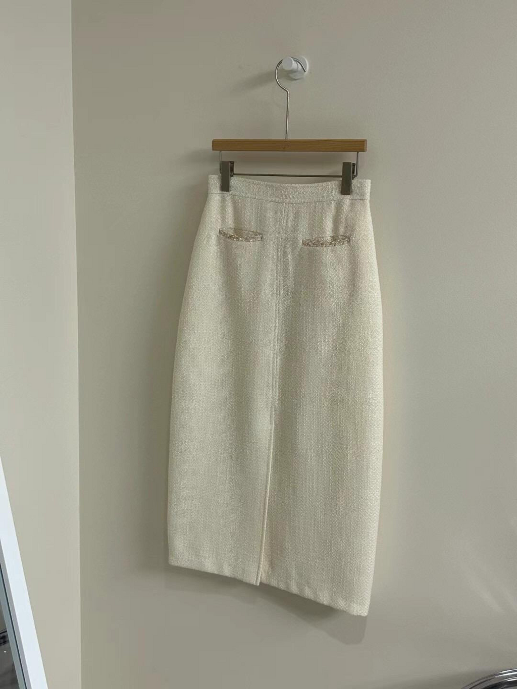 High-waisted Slit Tweed Midi Skirt *2 Colors