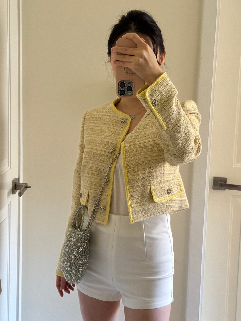 Jaune Yellow Tweed Boucle Jacket 法式淡黃小香風外套