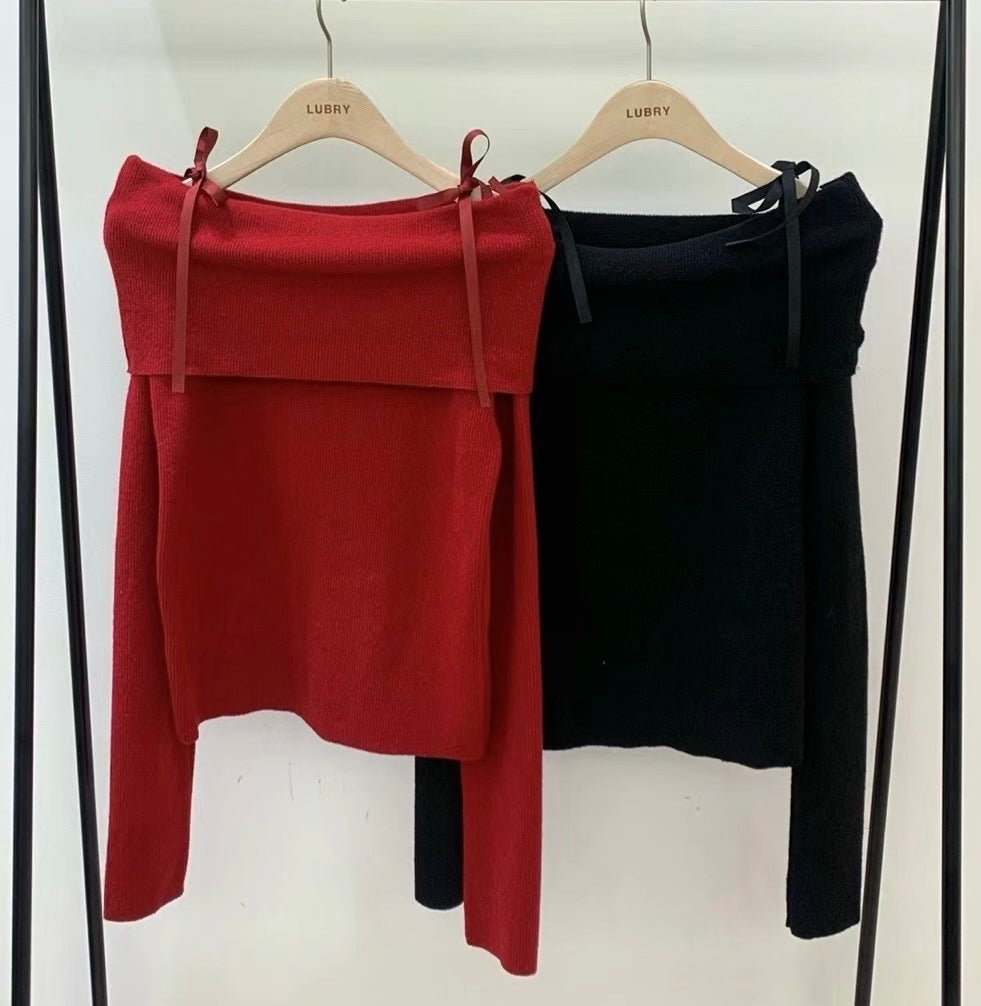Off-Shoulder Knitted Tie-Strap Top * new Colors