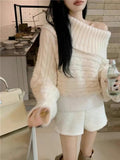 Off shoulder cable knit sweater