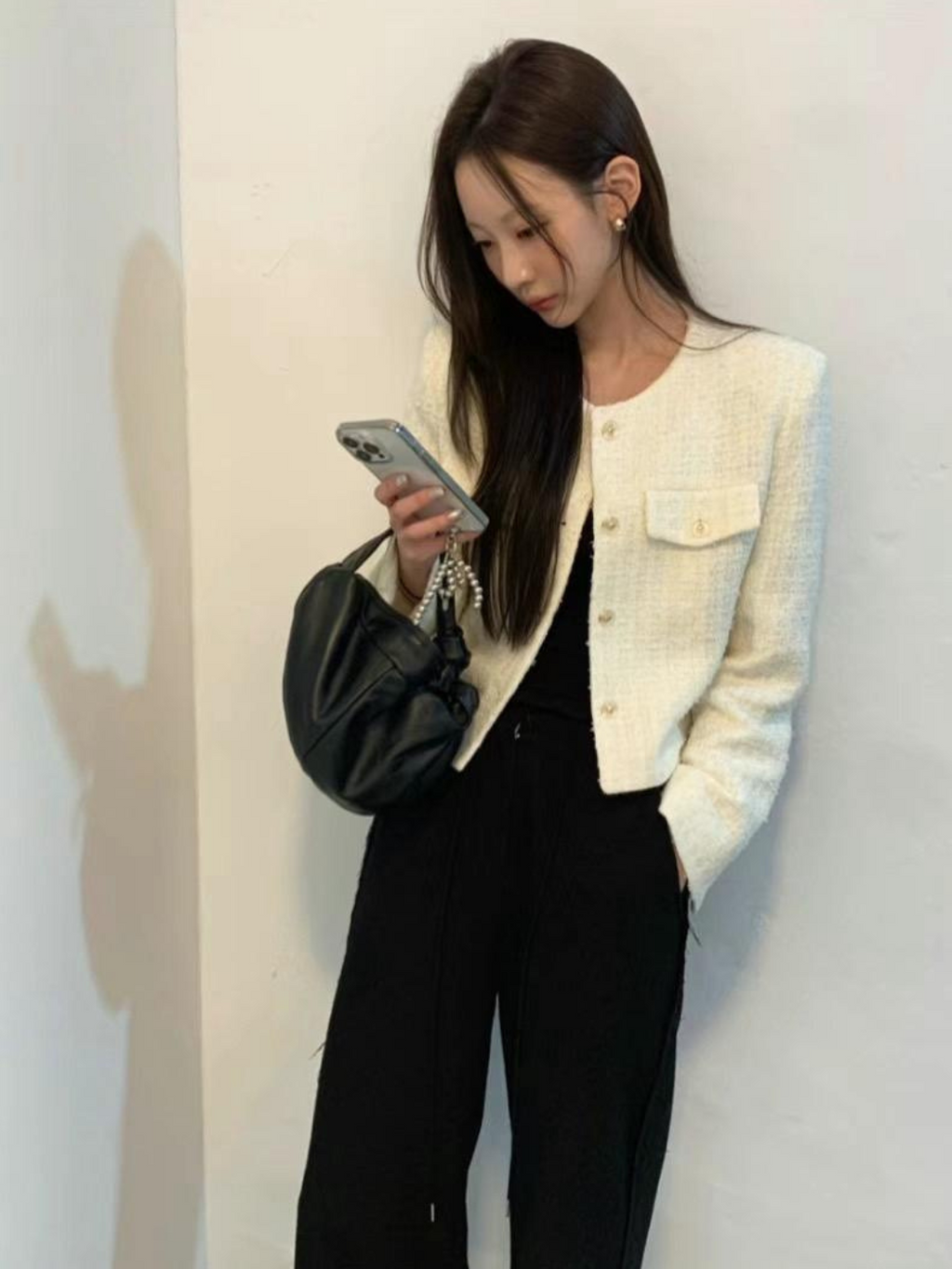 Button-down Tweed Crop Jacket *4 Colors