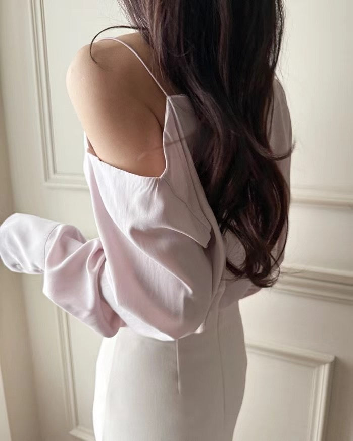 One-shoulder Long Sleeved Slit Top *3 Colors 5241158