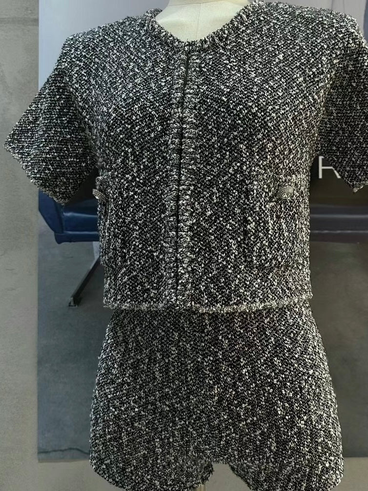 Tweed Cropped Jacket & Shorts Set *3 Colors