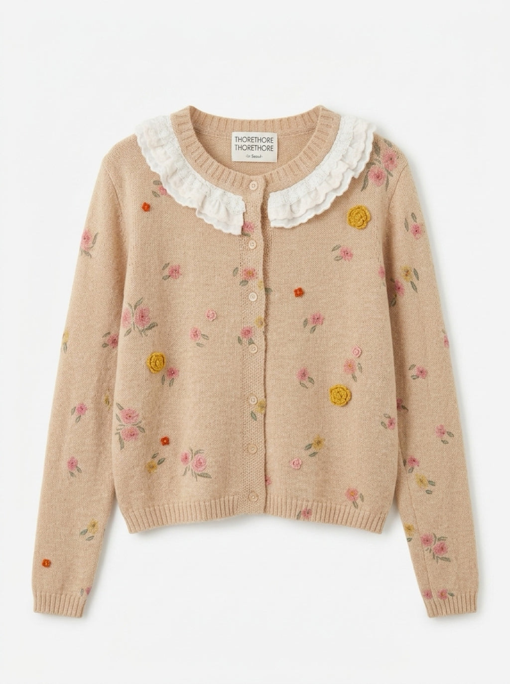 Floral Ruffled Knit Golf Cardigan