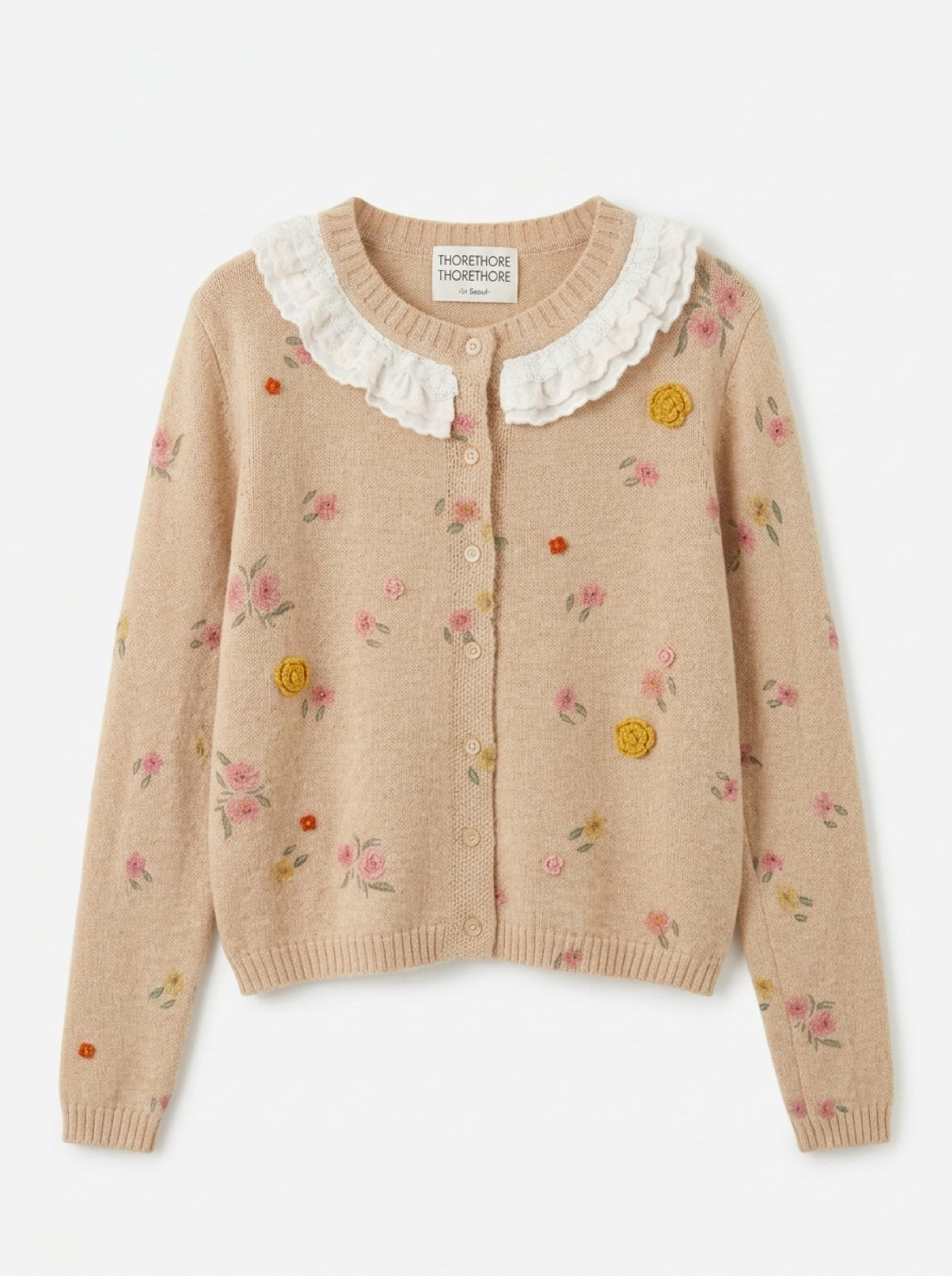 Floral Ruffled Knit Golf Cardigan