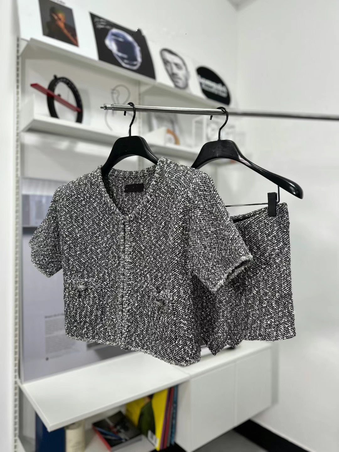 Tweed Cropped Jacket & Shorts Set *3 Colors