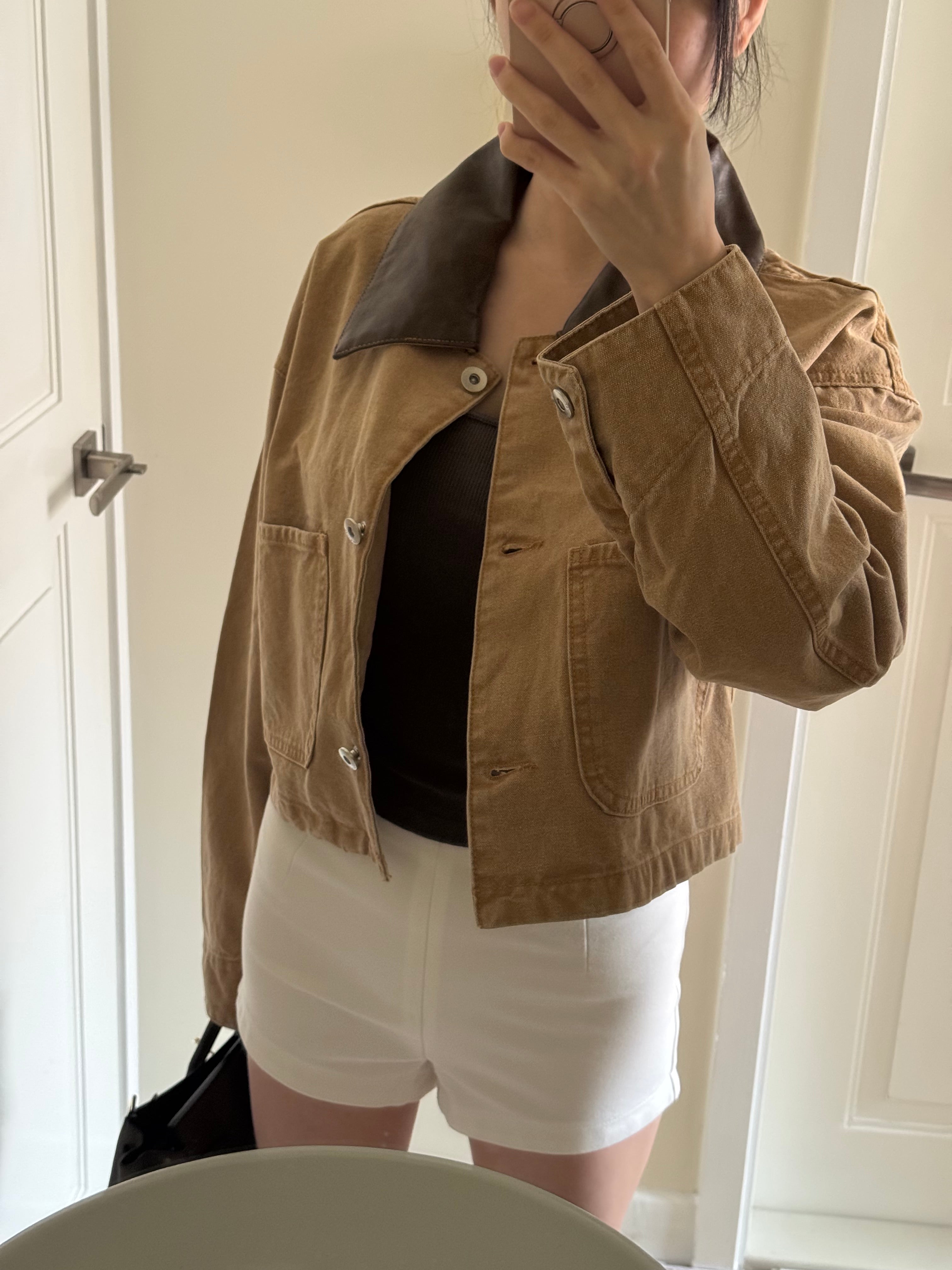 Brown Leather Collar Jacket 皮領棕色外套