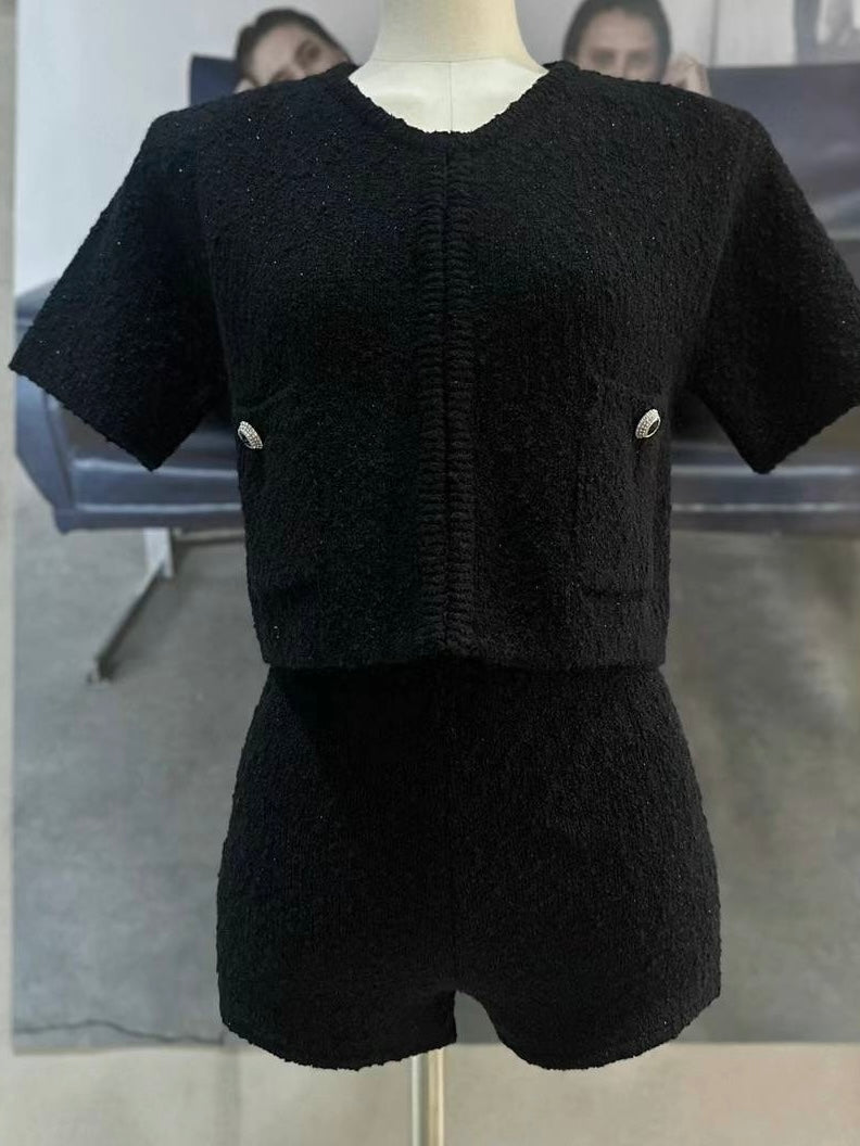 Tweed Cropped Jacket & Shorts Set *3 Colors