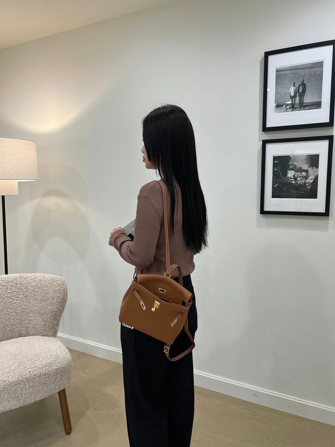 Handmade Leather Gold Buckle Backpack