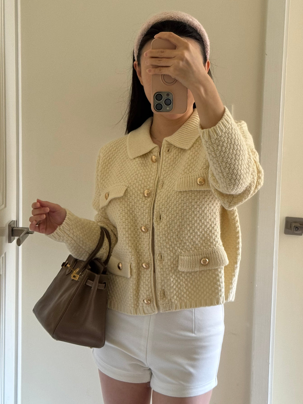 Waffle Knit Cardigan 米白色金扣針織外套