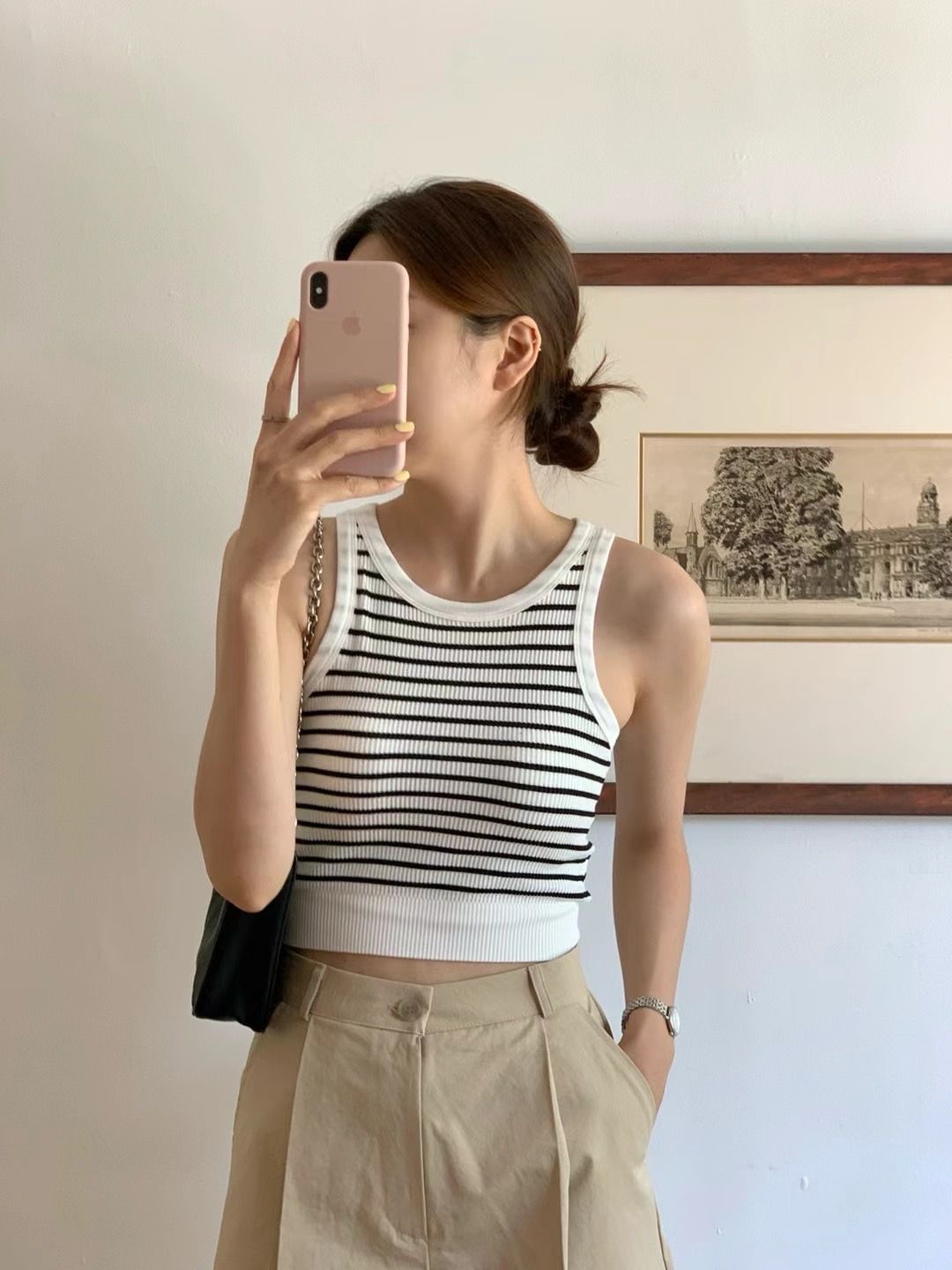 Le Miu Striped & Solid Color Tank Top