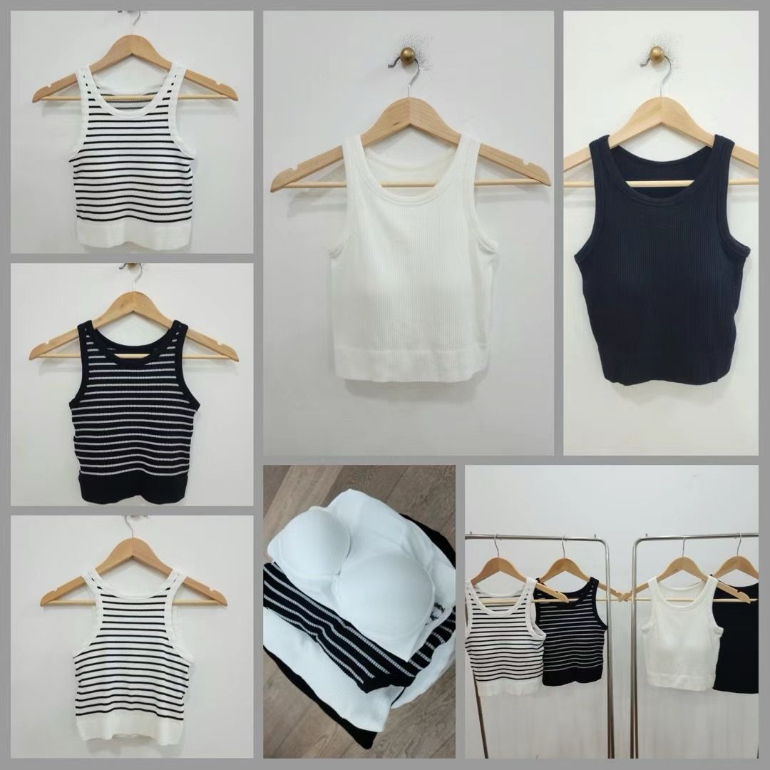 Le Miu Striped & Solid Color Tank Top