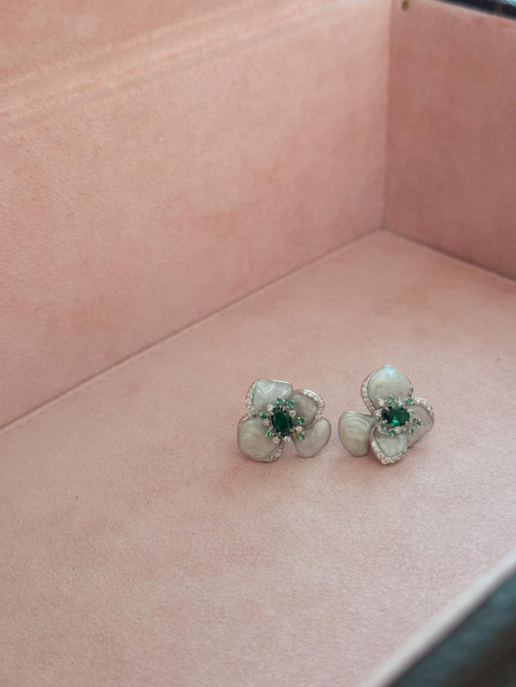 Mrs Ho Joaillerie Lacquer & Topaz Silver Flower Earrings