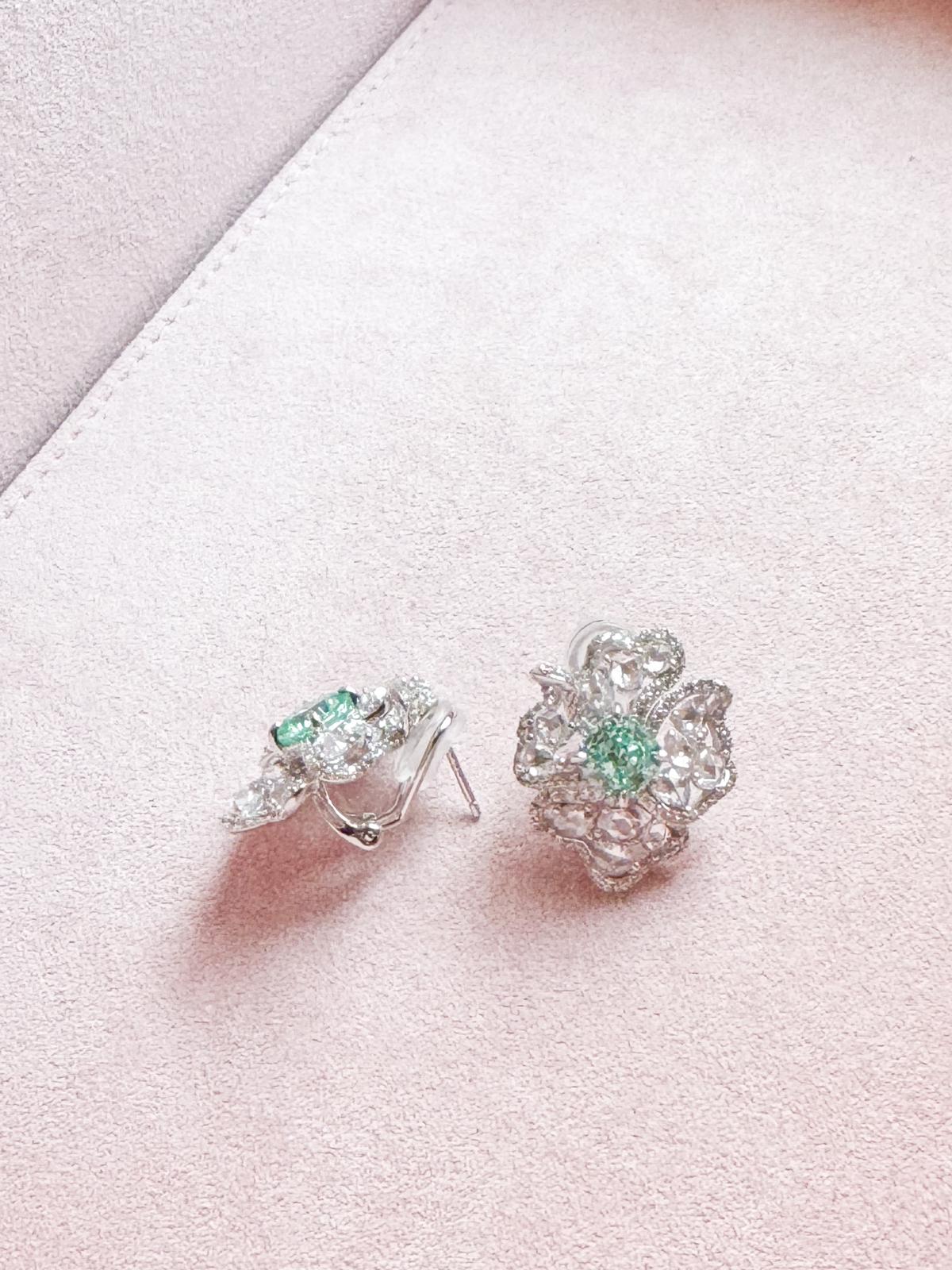 Mrs Ho Joaillerie Topaz Pave Diamond Silver Earrings