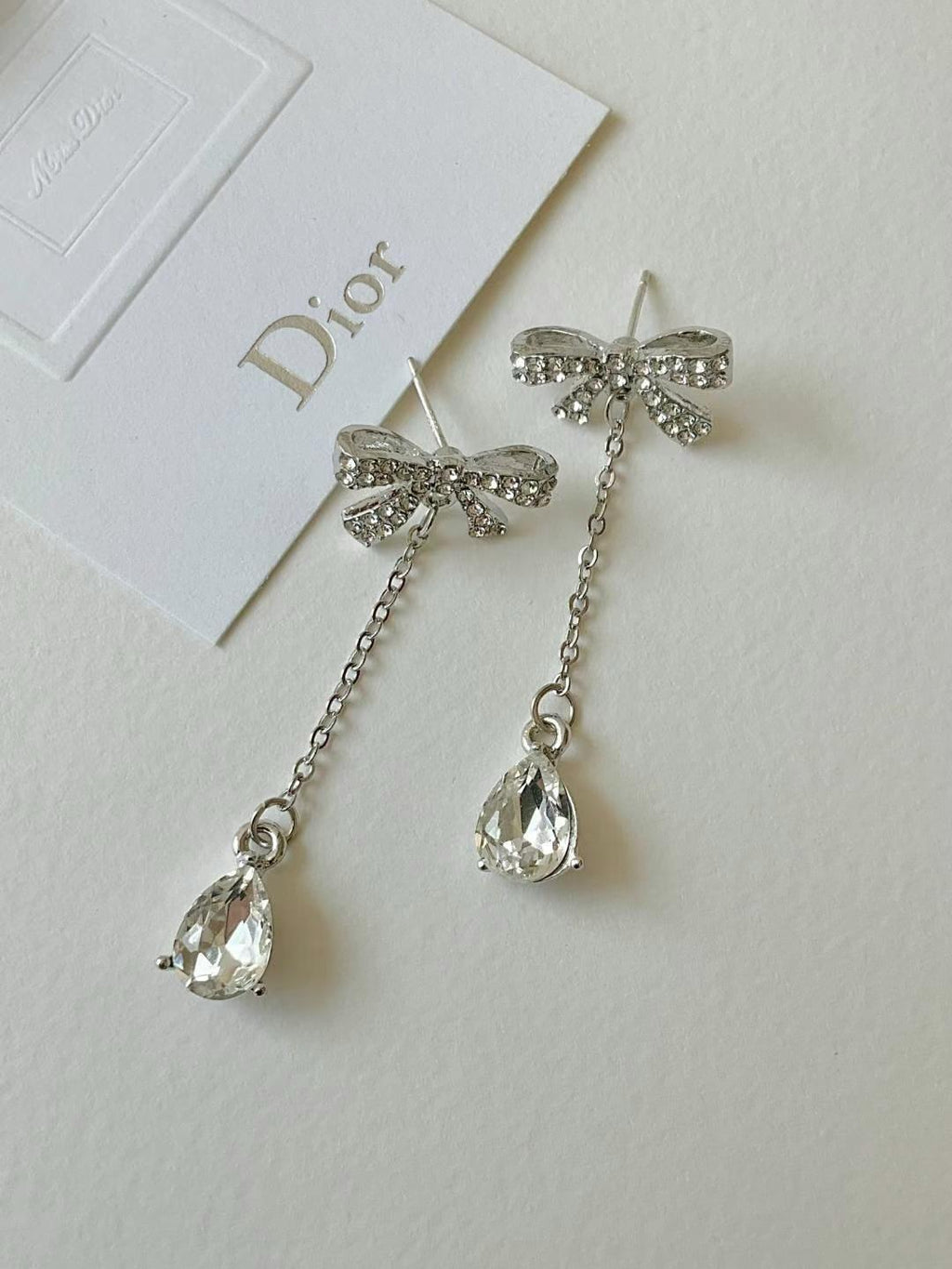 Bow Teardrop Rhinestone Drop Earrings