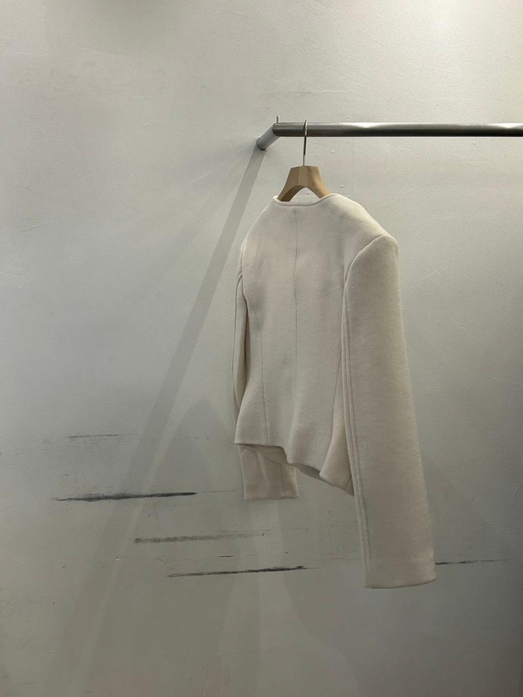 Scoop Neck Button-Up Wool Jacket