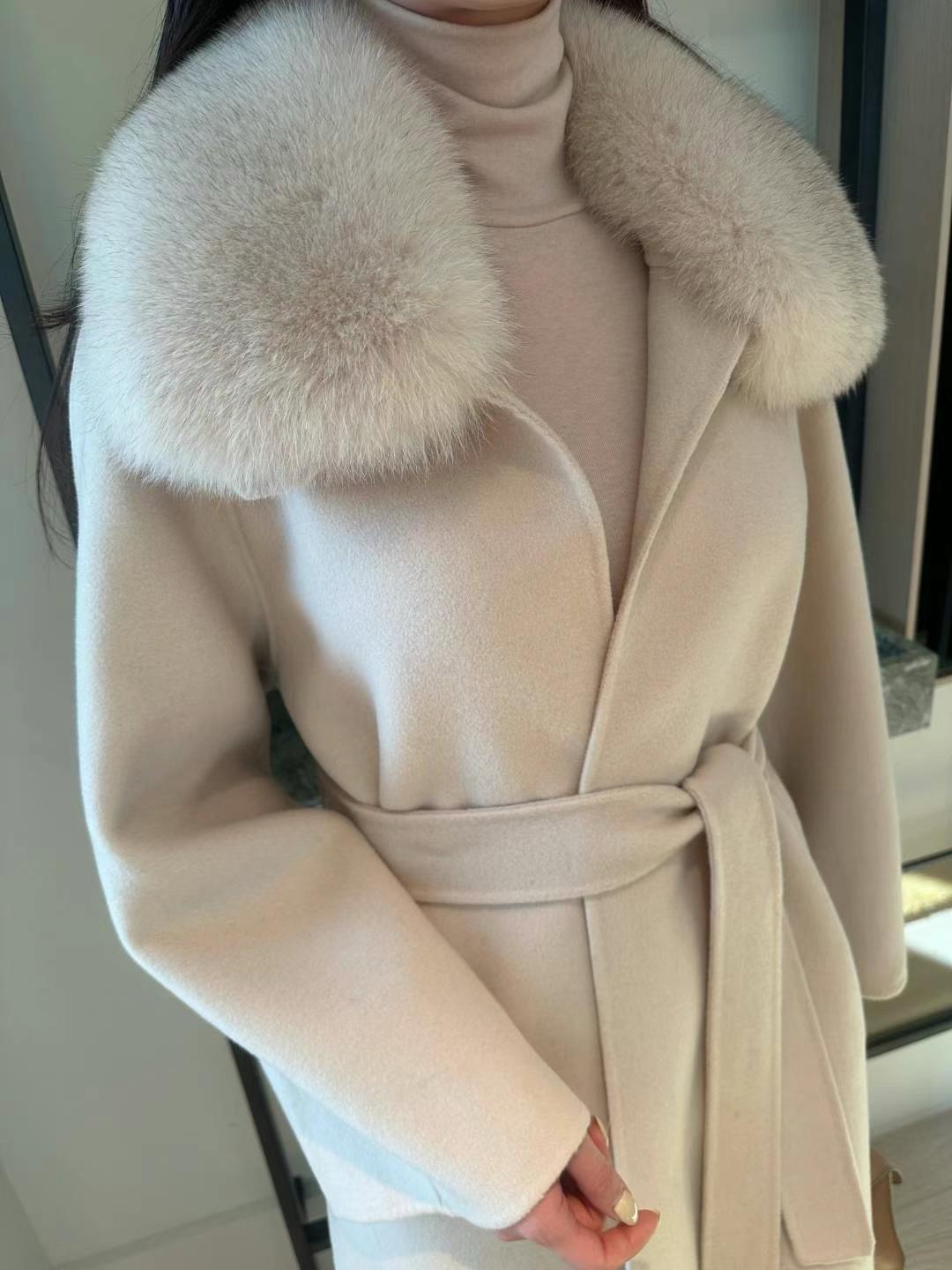 Open Front Fur Collar Woolen Coat *2 Colors