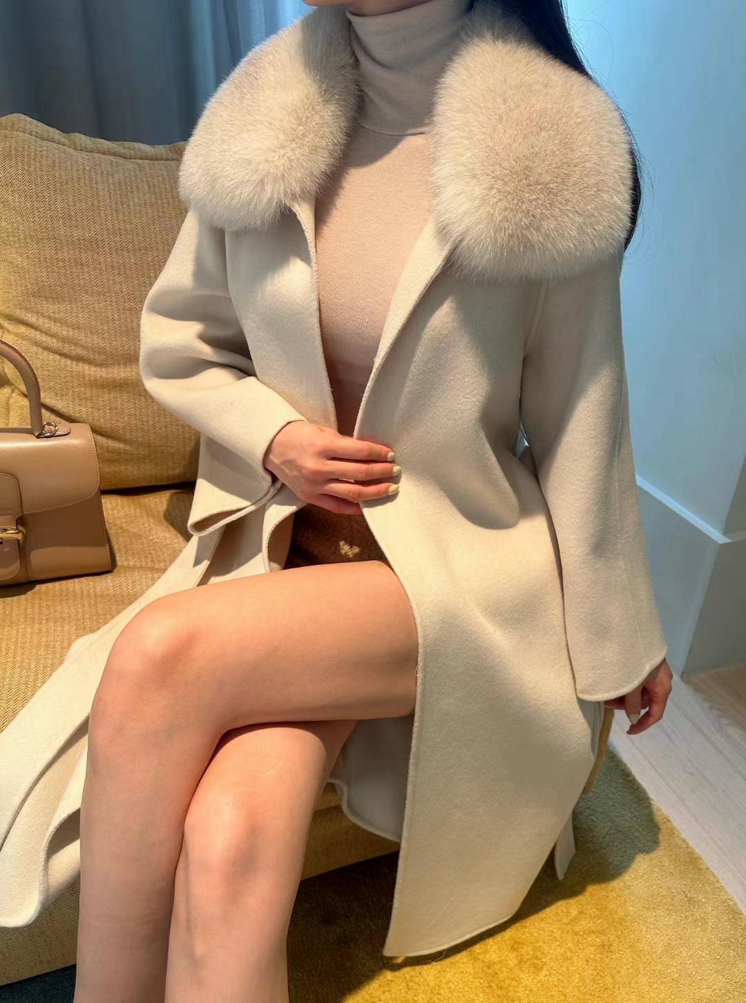 Open Front Fur Collar Woolen Coat *2 Colors