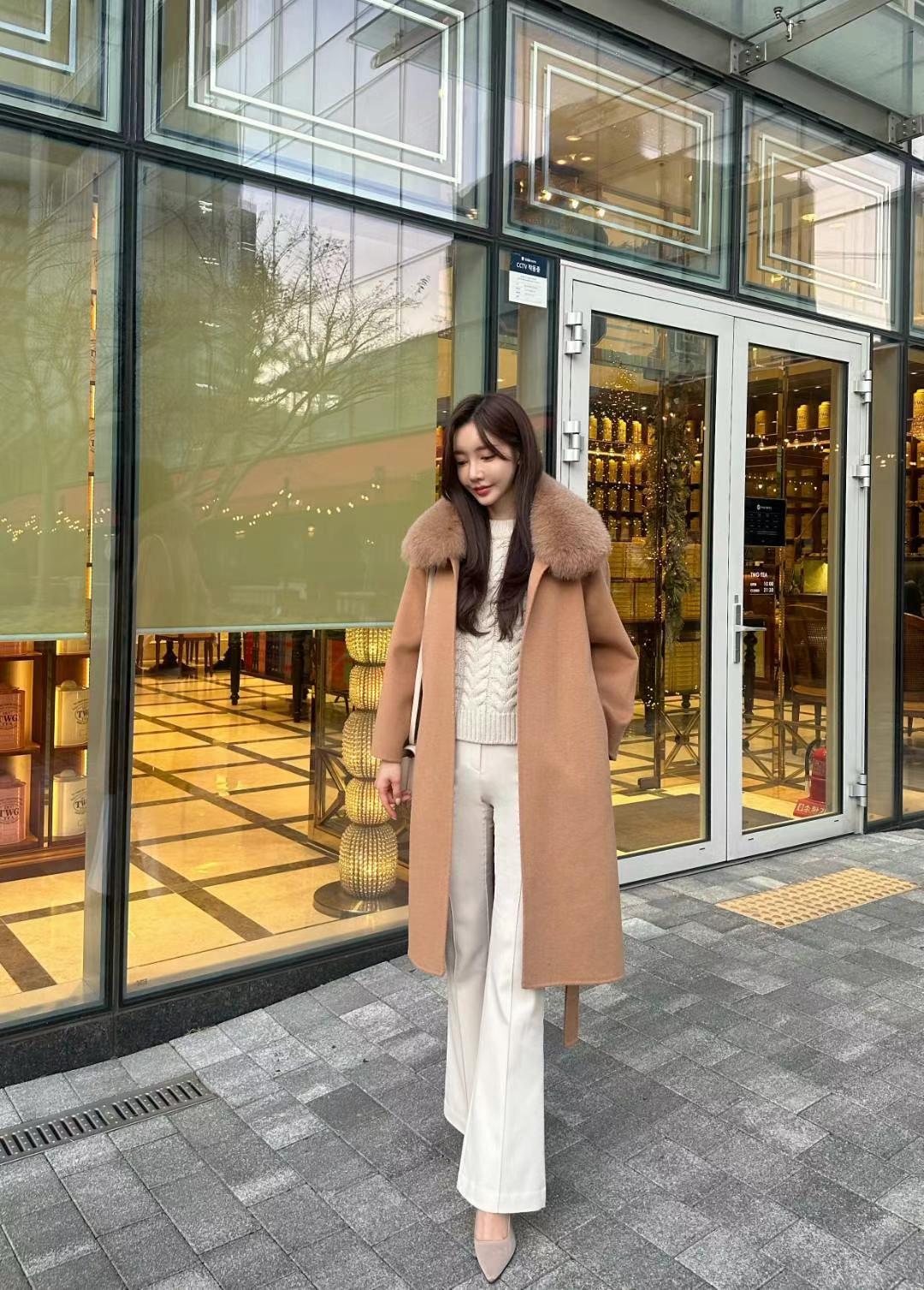 Open Front Fur Collar Woolen Coat *2 Colors