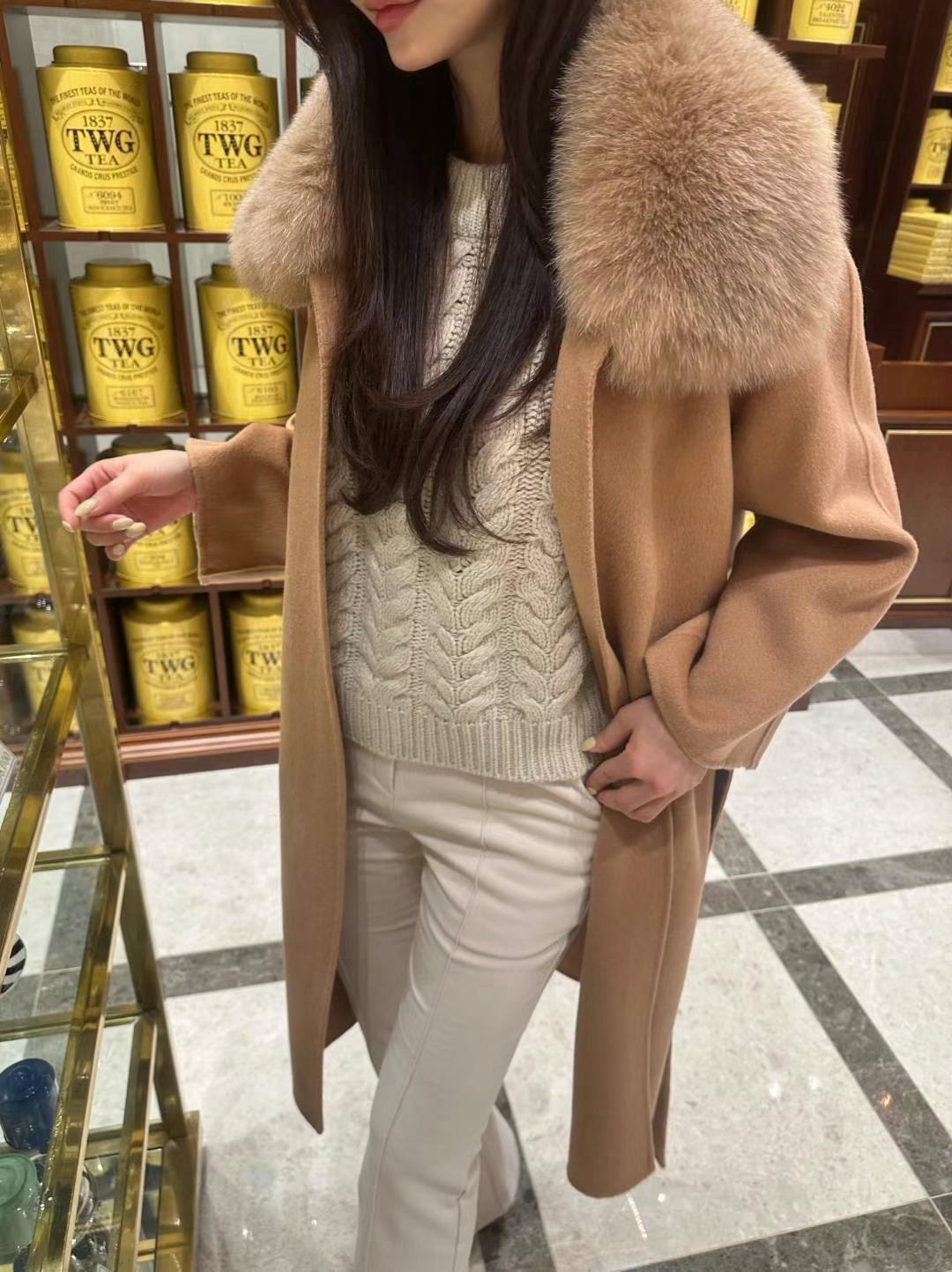 Open Front Fur Collar Woolen Coat *2 Colors