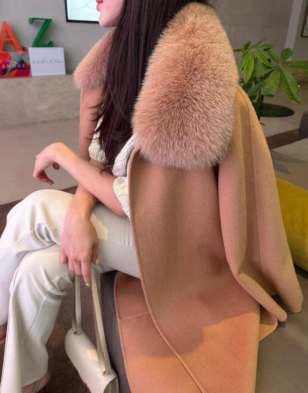 Open Front Fur Collar Woolen Coat *2 Colors