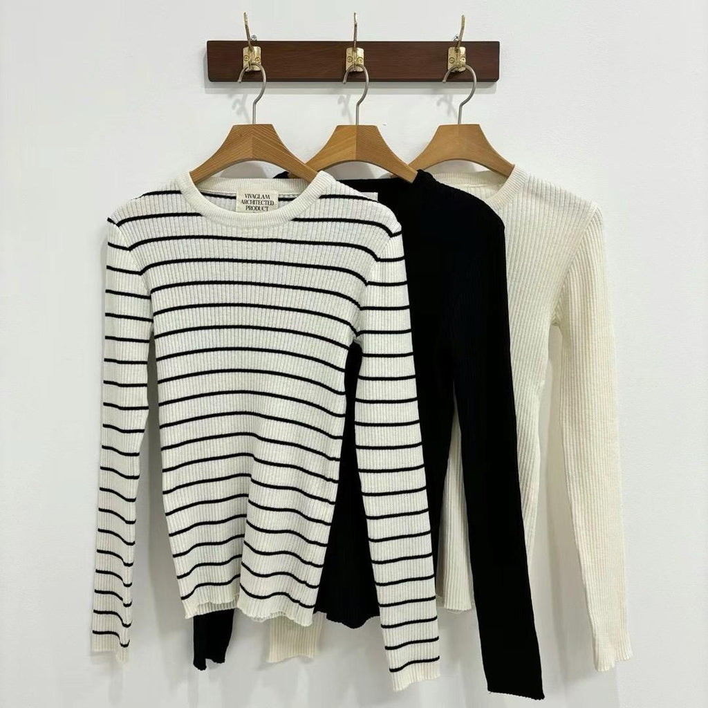 Ribbed-Knitted Long Sleeved Sweater *3 Colors