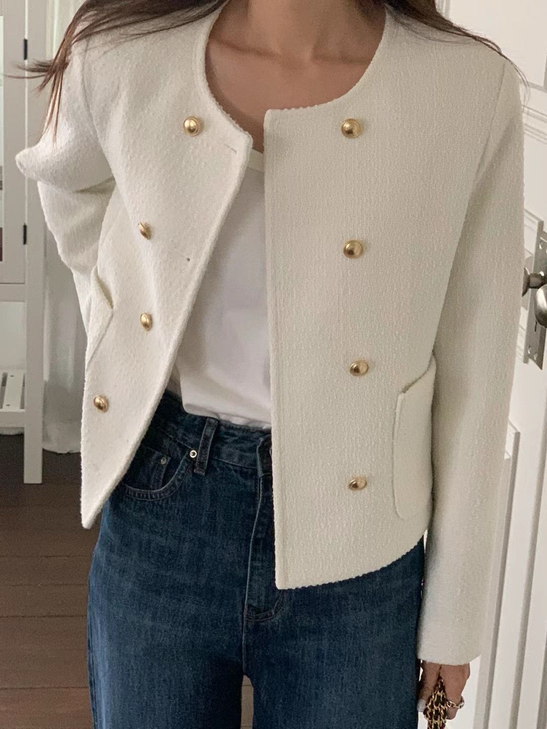 Double-breasted Textured Jacket *4 Colors