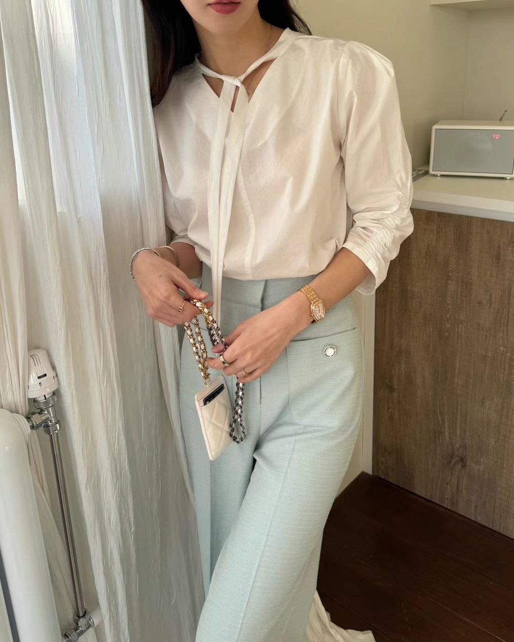 Ruched Long-sleeved Blouse *3 Colors